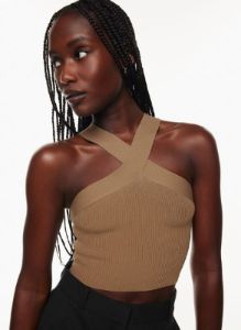 sculpt knit criss cross cropped tank sold by Aritzia