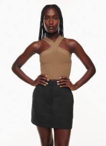 sculpt knit criss cross cropped tank sold by Aritzia