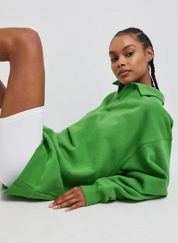 cozy fleece boyfriend polo sweatshirt sold by Aritzia