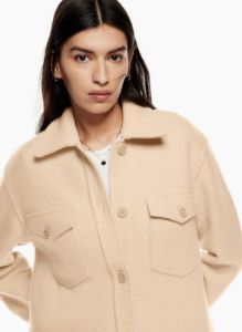 the ganna long shirt jacket sold by Aritzia