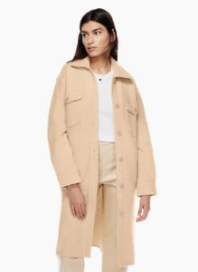the ganna long shirt jacket sold by Aritzia