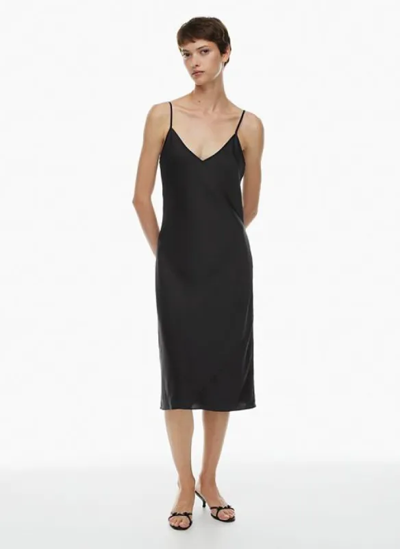 new only slip satin midi dress sold by Aritzia