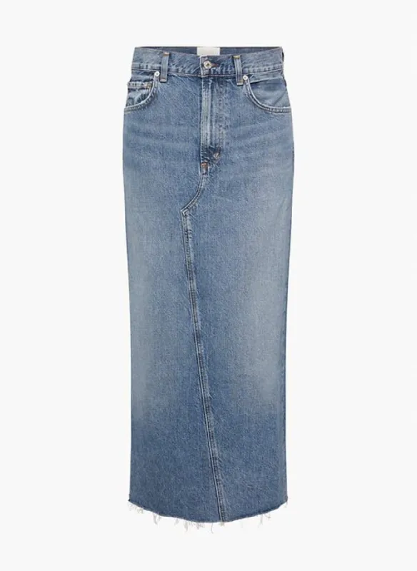 circolo reworked jean skirt sold by Aritzia