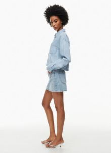 the 90s carla oversized denim shirt sold by Aritzia