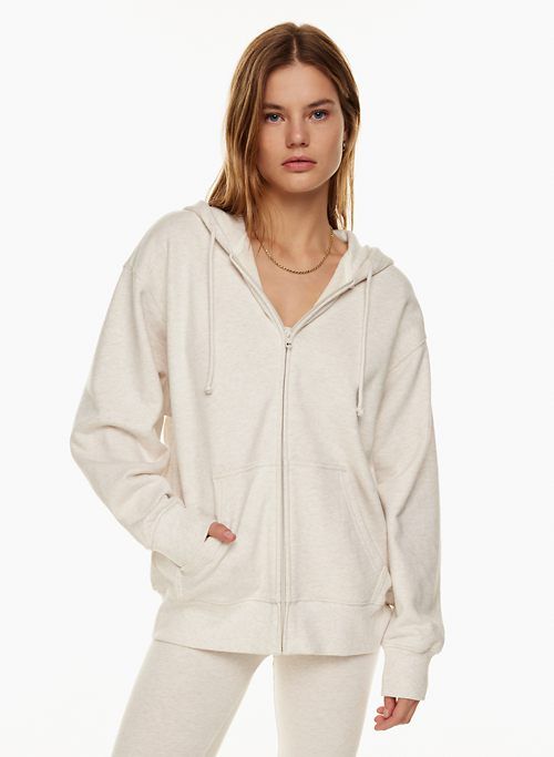 Tna Women's Terry Fleece Boyfriend Zip Hoodie Sweatshirt in Heather Light Oatmeal size Large sold by Aritzia product image thumbnail 3