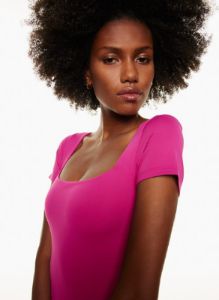 contour squareneck shortsleeve bodysuit sold by Aritzia