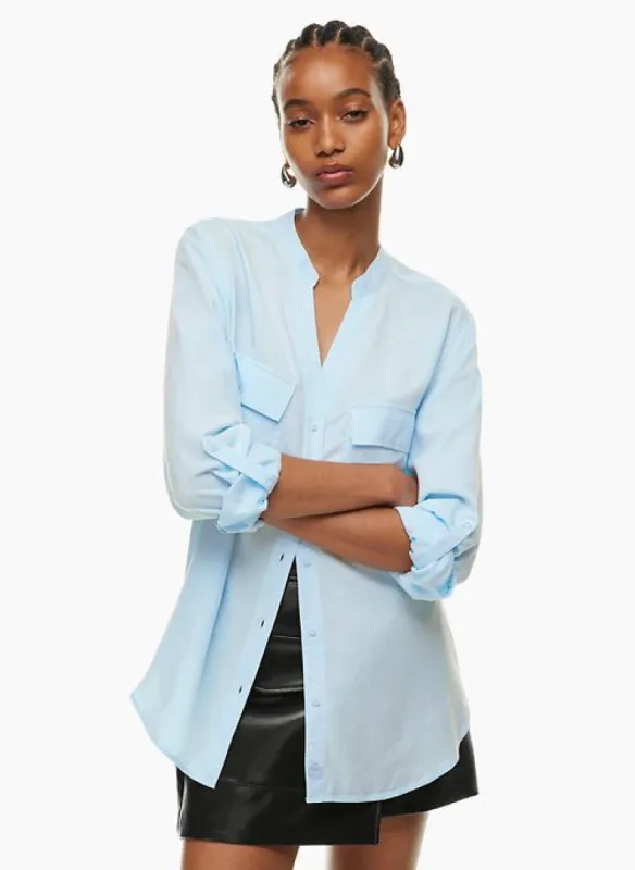 utility collarless shirt sold by Aritzia
