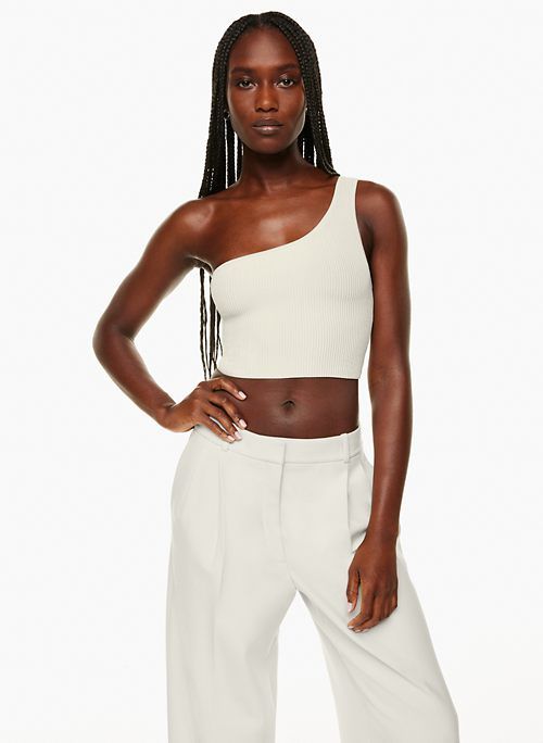 Aritzia Babaton Women's Sculpt Knit One-Shoulder Cropped Tank Top in Matte Pearl | Medium sold by Aritzia product image thumbnail 4
