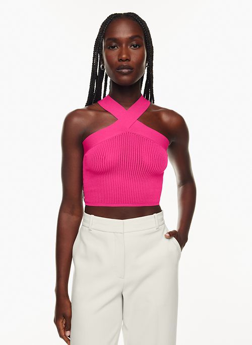 sculpt knit criss cross cropped tank sold by Aritzia