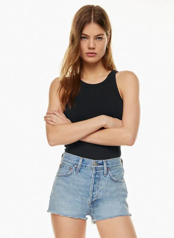 the yoko hi-rise micro jean short sold by Aritzia