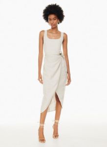 saturn linen midi dress sold by Aritzia