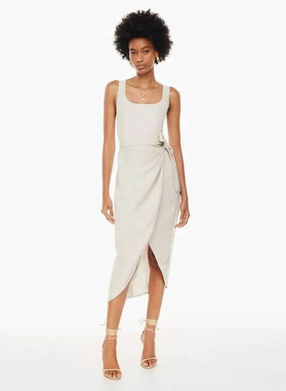 saturn linen midi dress sold by Aritzia