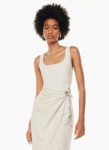 saturn linen midi dress sold by Aritzia
