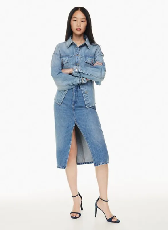 the 90s halle jean skirt sold by Aritzia