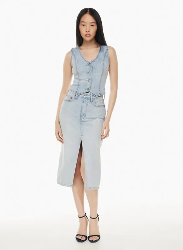 the 90s halle jean skirt sold by Aritzia