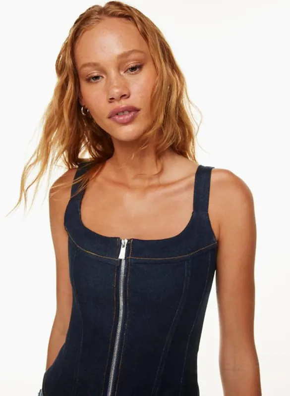 rainy denim corset sold by Aritzia