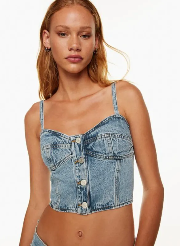 lola denim bustier sold by Aritzia