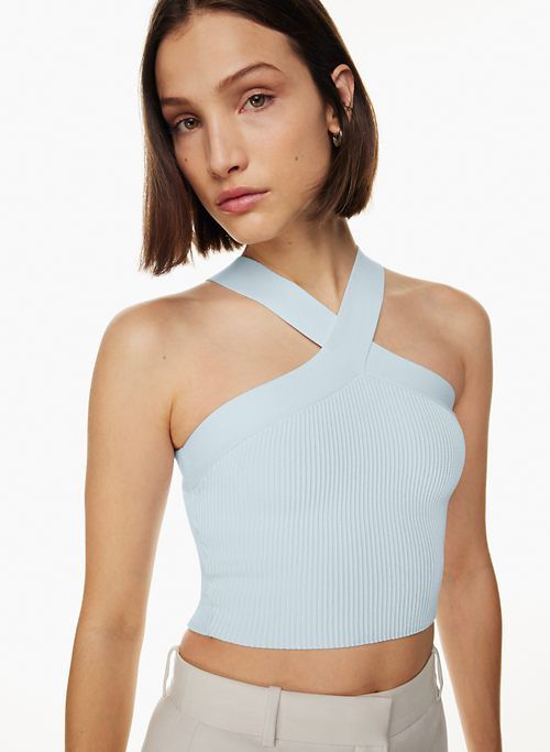 sculpt knit criss cross cropped tank sold by Aritzia