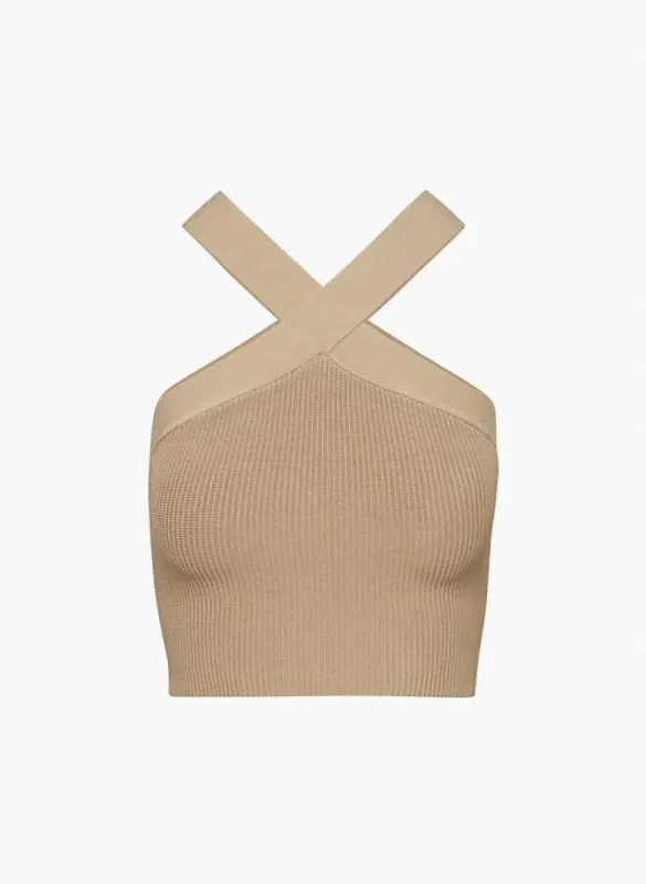 sculpt knit criss cross cropped tank sold by Aritzia