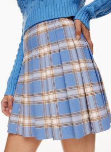 olive mini pleated skirt sold by Aritzia