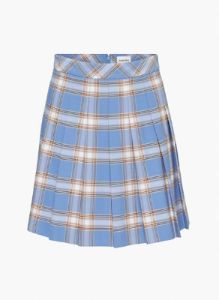 olive mini pleated skirt sold by Aritzia