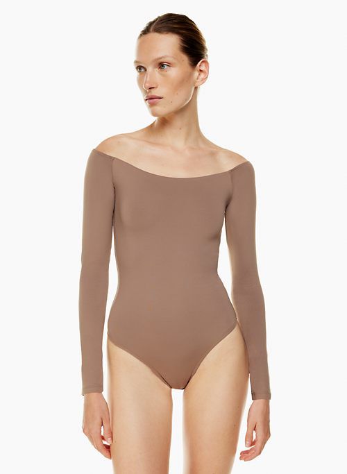 contour off-shoulder longsleeve bodysuit sold by Aritzia