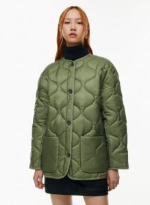 evergreen quilted jacket sold by Aritzia