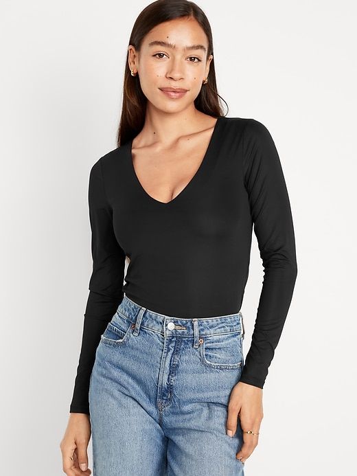 Long-Sleeve Cropped V-Neck T-Shirt for Women sold by GAP