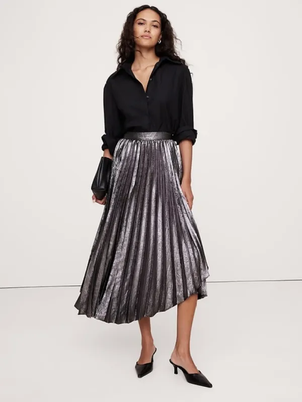 Pleated Asymmetrical Midi Skirt sold by Banana Republic