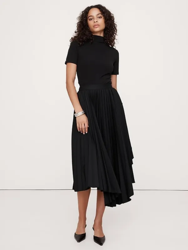Pleated Asymmetrical Midi Skirt sold by Banana Republic