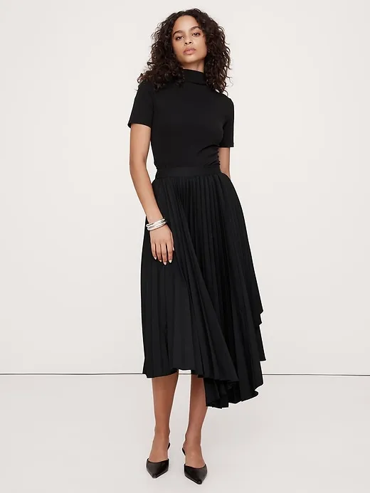 Pleated Asymmetrical Midi Skirt sold by Banana Republic