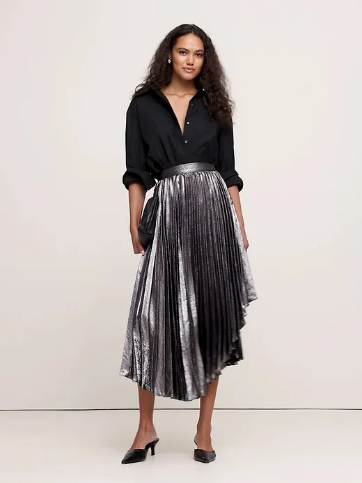 Pleated Asymmetrical Midi Skirt sold by Banana Republic product image thumbnail 5
