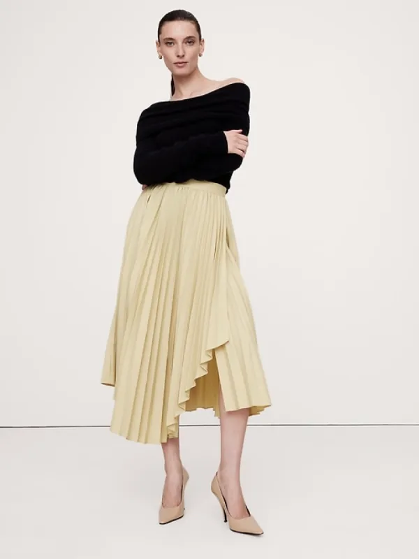 Pleated Asymmetrical Midi Skirt sold by Banana Republic