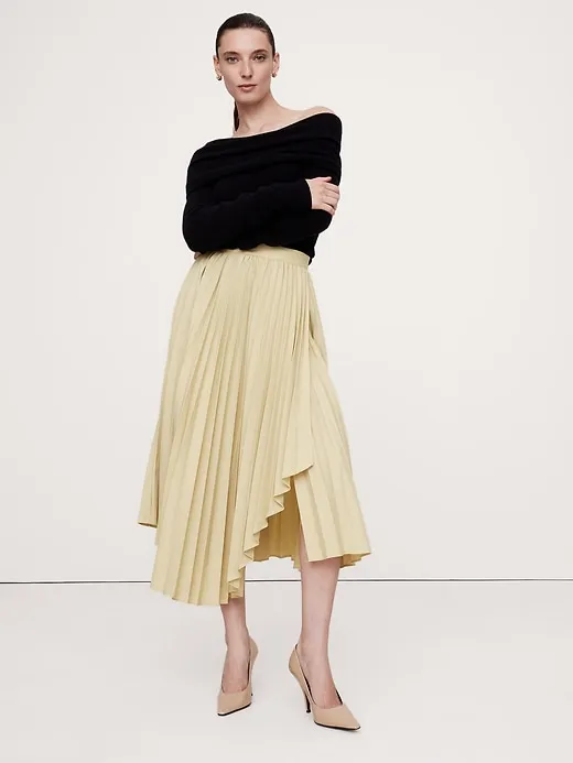Pleated Asymmetrical Midi Skirt sold by Banana Republic