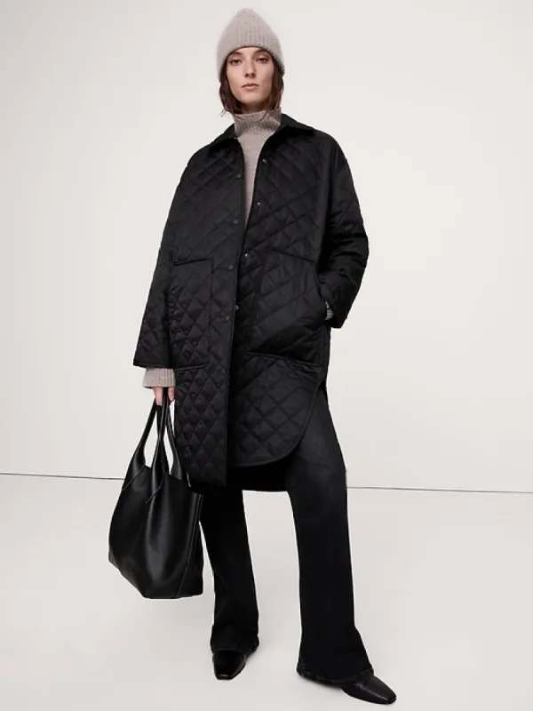 Water-Repellant Long Quilted Coat sold by Banana Republic