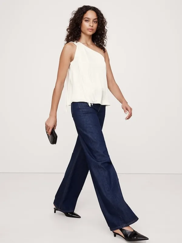 Satin One-Shoulder Fringe Top sold by Banana Republic