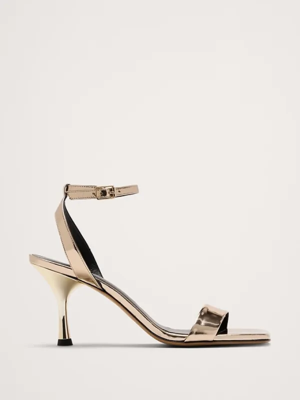 Italian Metallic-Leather Flare-Heel Sandal sold by Banana Republic