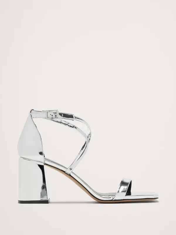 Italian Metallic-Leather Block-Heel Sandal sold by Banana Republic