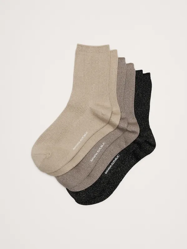 Silk-Cotton Blend Crew Sock 3-Pack made by Banana Republic