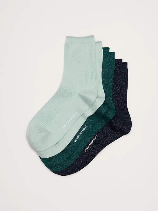 Silk-Cotton Blend Crew Sock 3-Pack made by Banana Republic