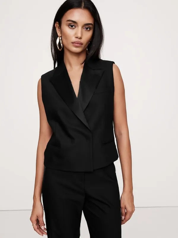 Barathea Italian Wool Tuxedo Vest sold by Banana Republic