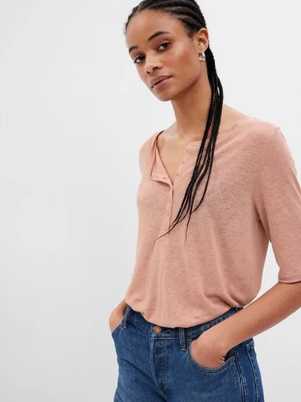 Linen-Blend Henley T-Shirt sold by GAP