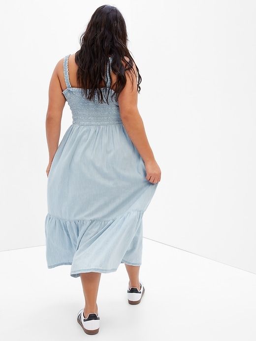 Denim Smocked Tiered Midi Dress with Washwell sold by GAP product image thumbnail 5