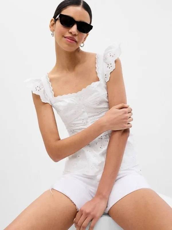 Eyelet Corset Peplum Top sold by GAP