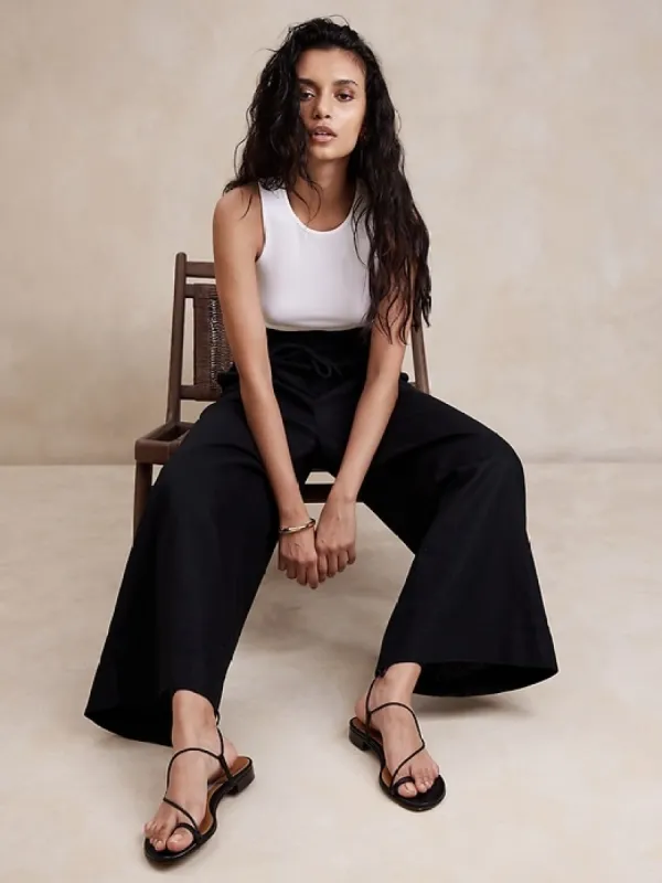 Hemp-Cotton Wide-Leg Paperbag Pant sold by Banana Republic