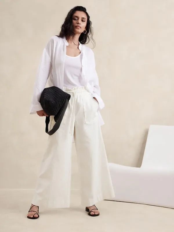 Hemp-Cotton Wide-Leg Paperbag Pant sold by Banana Republic