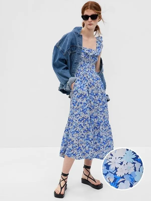 Ruffle Neck Midi Dress sold by GAP