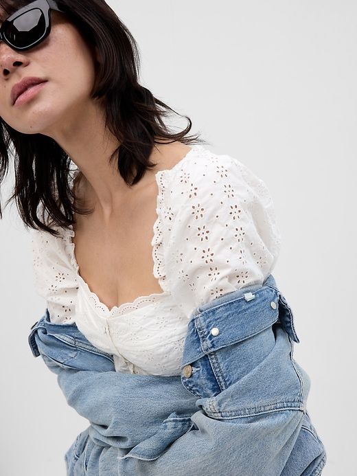 Puff Sleeve Eyelet Mini Dress sold by GAP product image thumbnail 4