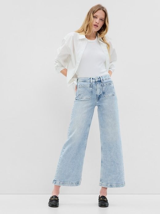 High Rise Stride Wide-Leg Ankle Jeans sold by GAP