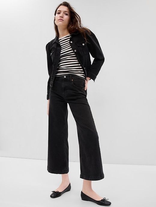 High Rise Stride Wide-Leg Ankle Jeans sold by GAP